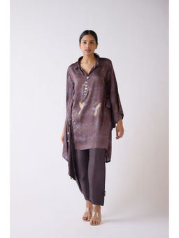 Basanti Kapde aur Koffee - Purple Modal Satin Printed Tunic with Pant (Set of 2)