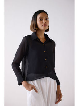 Basanti Kapde aur Koffee - Black Textured Chiffon Shirt