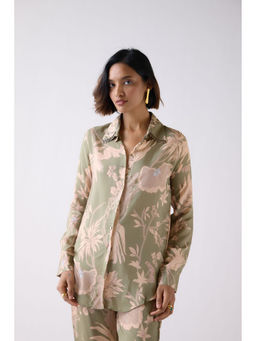 Basanti Kapde aur Koffee - Green Muslin Floral Printed Shirt