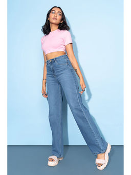 FREAKINS - Mid Blue Wide Leg Jeans