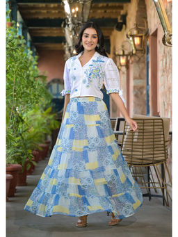 Juniper - White and Blue Ethnic Motif Printed Co-Ord (Set of 2)