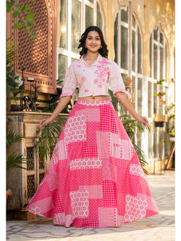 Juniper - Pink Geometric Printed Cotton Thread Work Co-Ord (Set of 2)