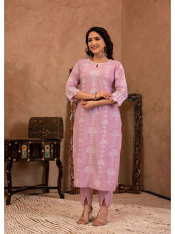 Juniper - Lavender Cotton Slub Embroidered Kurta & Pant (Set of 2)