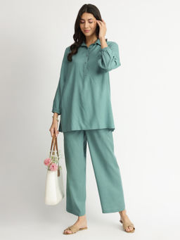 Pink Fort - Teal Soft Textured Rayon Solid Co-Ord (Set of 2)