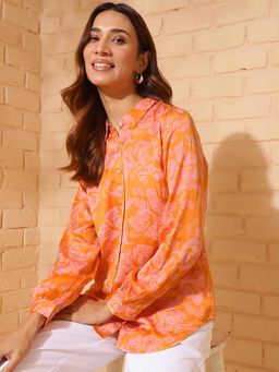 Fabindia - Orange Viscose Printed Shirt