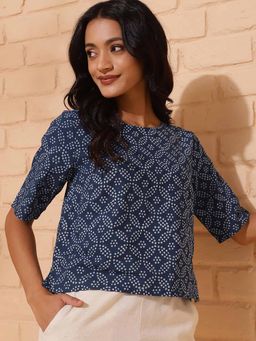 Fabindia - Blue Cotton Printed Short Top