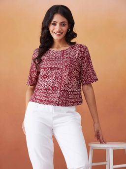 Fabindia - Red Cotton Printed Short Top