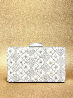 Peora - Silver-Toned Embellished Box Clutch -C78S