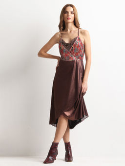 SHAYE - Brown Cowl Neck Sequin Sleeveless Party Dress