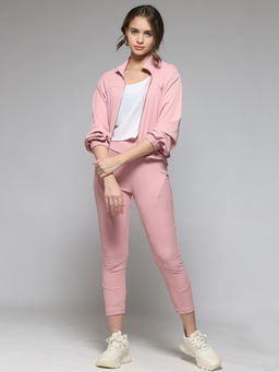 SHAYE - Pink High Neck Solid Knit Casual Co-Ord Set