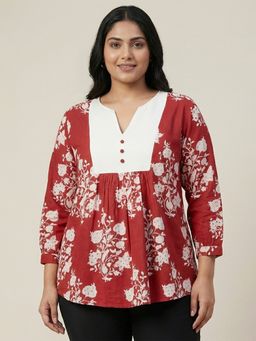 Qurvii - Women Rust Cotton Solid Top