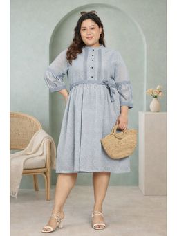 CURVES BY TULSATTVA - Women Grey Polyester Self Design Flared Mandarin Neck Dress