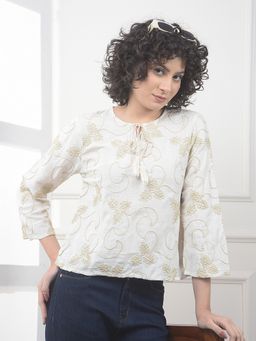 CRIMSOUNE CLUB - Women Beige Viscose Blend Embroidered Top