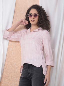 CRIMSOUNE CLUB - Women Pink Viscose Checks Top