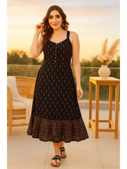 TULSATTVA - Women Black Viscose Rayon Printed Shoulder Straps Dress