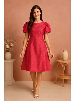 TULSATTVA - Women Pink Polyester Printed Round Neck Dress