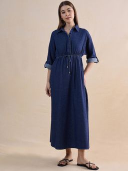 Femmella - Navy Blue Shirt Denim Dress