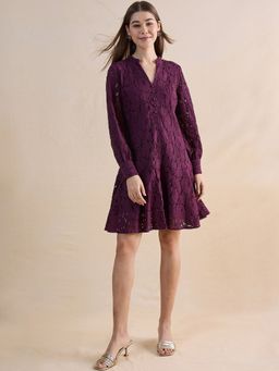 Femmella - Wine Lace Mini Dress