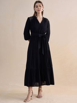 Femmella - Black Schiffli Tiered Dress