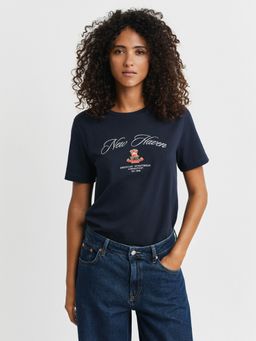 GANT - Women Navy Blue Crest Printed T-Shirt