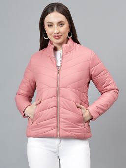 Cantabil - Women Pink Nylon High Neck Bomber Jacket