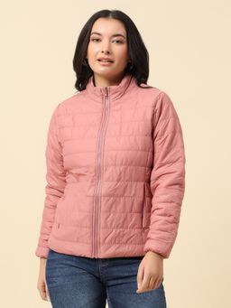 Cantabil - Women Pink Nylon Mandarin Neck Bomber Reversible Jacket