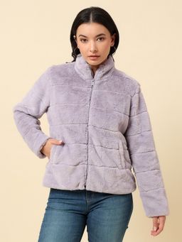 Cantabil - Women Purple Wool Mandarin Neck Bomber Jacket