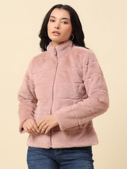 Cantabil - Women Pink Wool Mandarin Neck Bomber Jacket