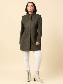 Cantabil - Women Olive Breathable and Soft with Color Fastness Regular Fit Long Coat