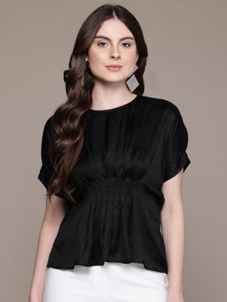 Label Ritu Kumar - Women Black Viscose Solid Top