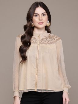 Label Ritu Kumar - Women Beige Nylon Embellished Top