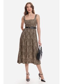 Virgio - Animal Print Viscose Rayon Square Neck Sleeveless Women Dresses