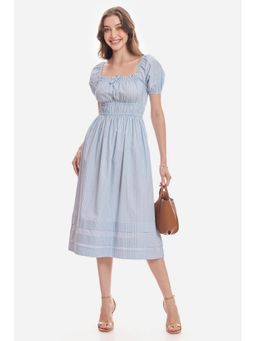 Virgio - Striped Cotton Square Neck Half Sleeves Women Dresses