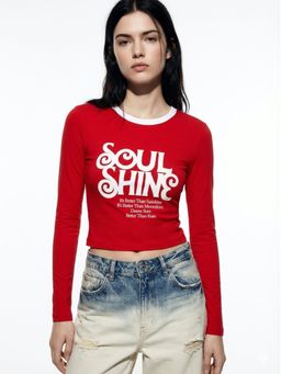 Outzidr - Red Fitted Graphic Printed T-Shirt