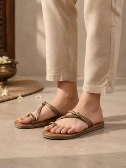 Inc.5 - Womens Golden Casual Striped Pattern Round Toe Flats Slip-Ons