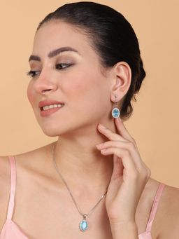 STILEADDA - Sleek Ad Cz Sea Blue Daily Wear Pendant Set
