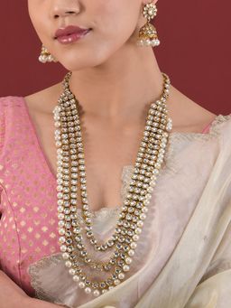 Designbox - White Pearls Layered Kundan Jewellery Set