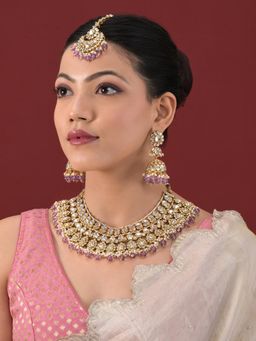 Designbox - Purple Graceful Kundan Pearl Necklace Jewellery Set