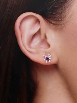 Kai Jewel - 925 Silver Rose Gold Plated Sparkling Enamel Flower Stud Earrings