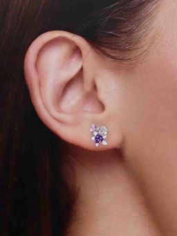 Kai Jewel - 925 Sterling Silver Sparkling Enamel Flower Stud Earrings