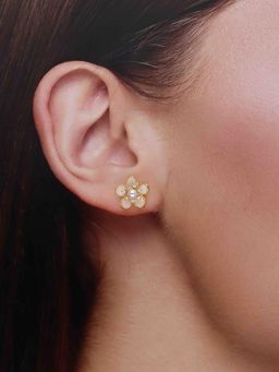Kai Jewel - 925 Silver Gold Plated Enamel Pearl Blossoms Flower Stud Earrings