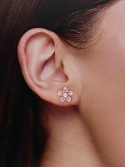 Kai Jewel - 925 Silver Rose Gold Plated Enamel Pearl Blossoms Flower Stud Earrings