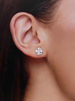 Kai Jewel - 925 Sterling Silver Enamel Pearl Blossoms Flower Stud Earrings