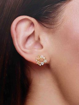 Kai Jewel - 925 Silver Gold Plated Butterfly and Floral Wreath Stud Earrings