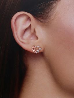 Kai Jewel - 925 Silver Rose Gold Butterfly and Floral Wreath Stud Earrings