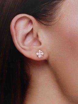 Kai Jewel - 925 Silver Rose Gold Plated Flower Pearl Stud Earrings