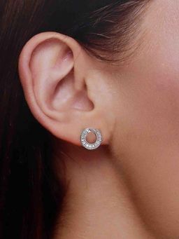 Kai Jewel - 925 Sterling Silver Stone Studded Modern Circle Stud Earrings