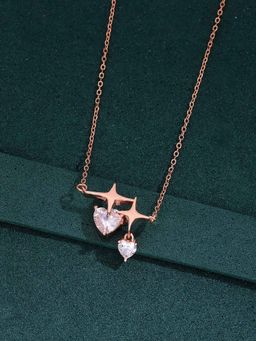 Kai Jewel - 925 Silver Rose Gold Forever Heart and Star Sparkle Necklace