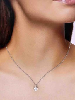 Kai Jewel - 925 Sterling Silver Classic Charm Cushion Cut Solitaire Necklace