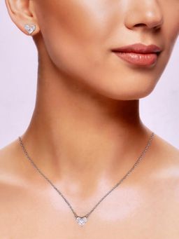 Kai Jewel - 925 Sterling Silver Heart Stone Studded Necklace Set